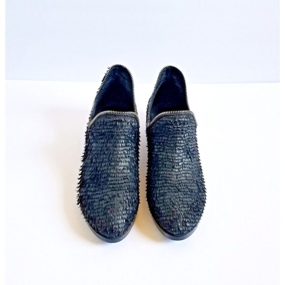 BAKERS ELITE Black Settle Frayed Leather Ankle Booties 39 8.5 Heeled Zipper Trim - Picture 4 of 12